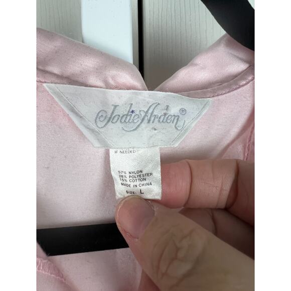 80s Pink Satin Lace Embroiderd Cotton Lined Night Sleep Shirt Large Jodie Arden - Picture 2 of 9
